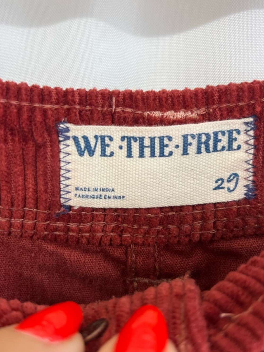 Free People We The Free Clifton Embroidered Corduroy Wide Leg Burgundy Size 29 - Picture 11 of 16